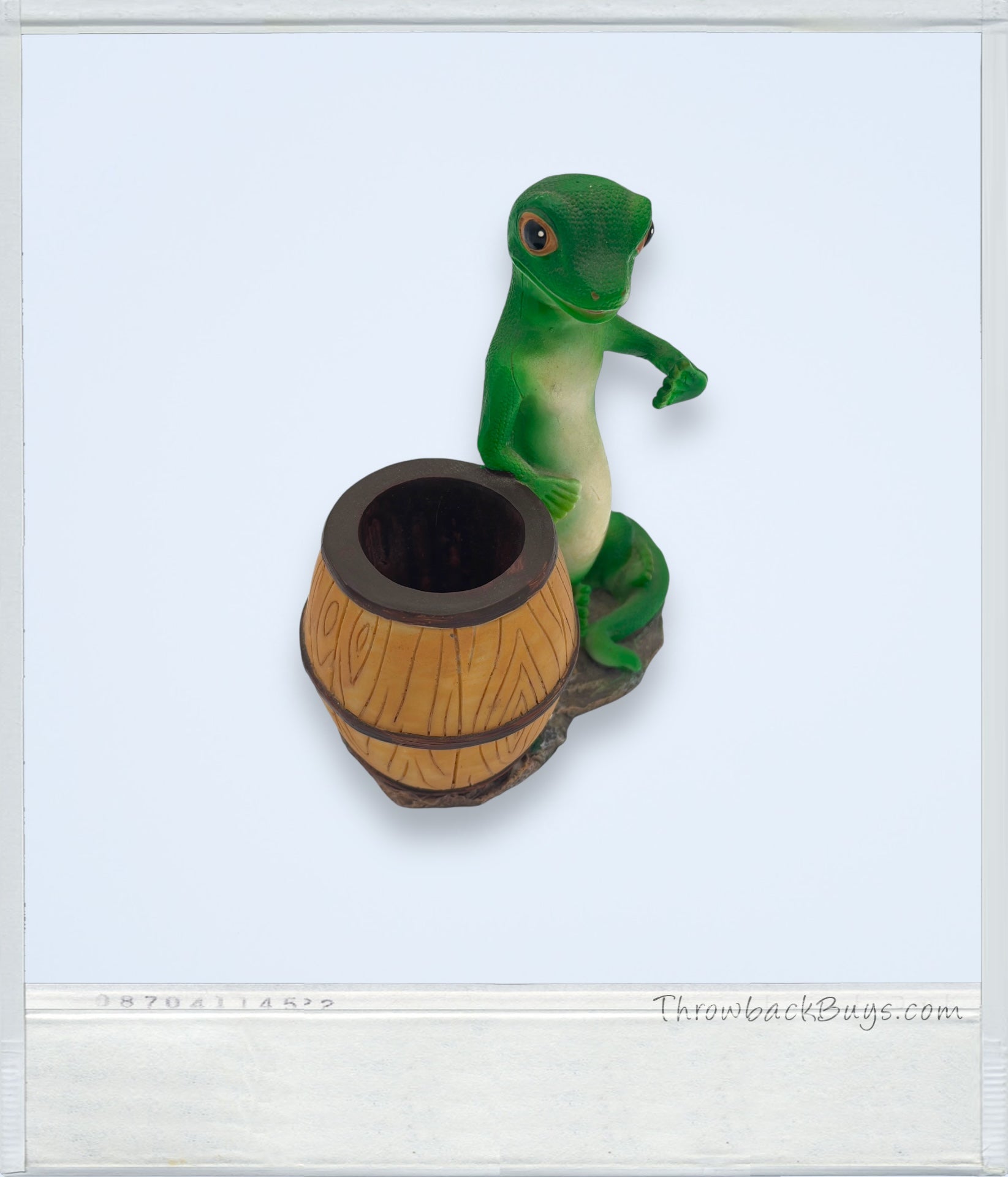 Vintage - Green Gecko Pencil Holder With Barrel Storage