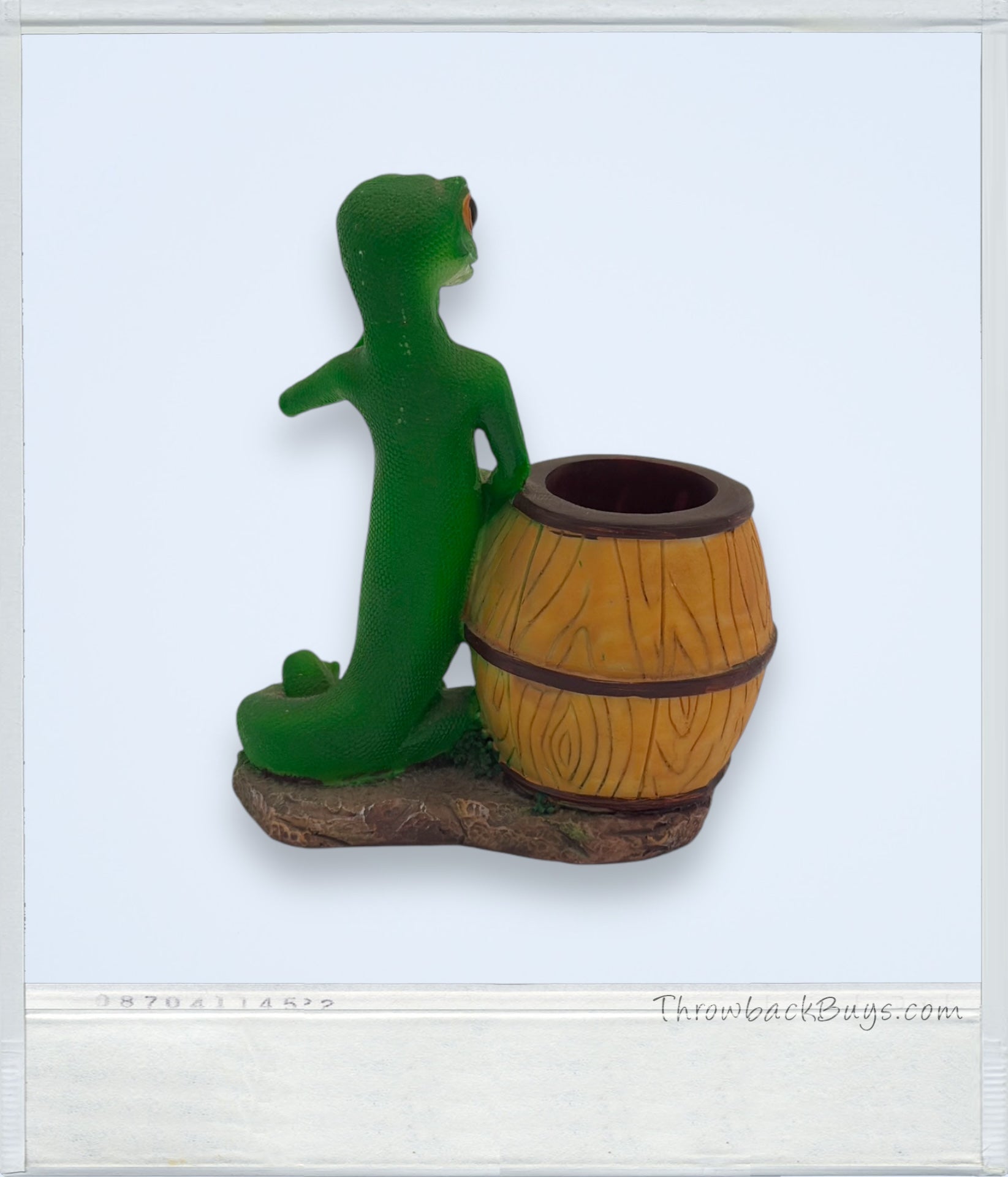 Vintage - Green Gecko Pencil Holder With Barrel Storage