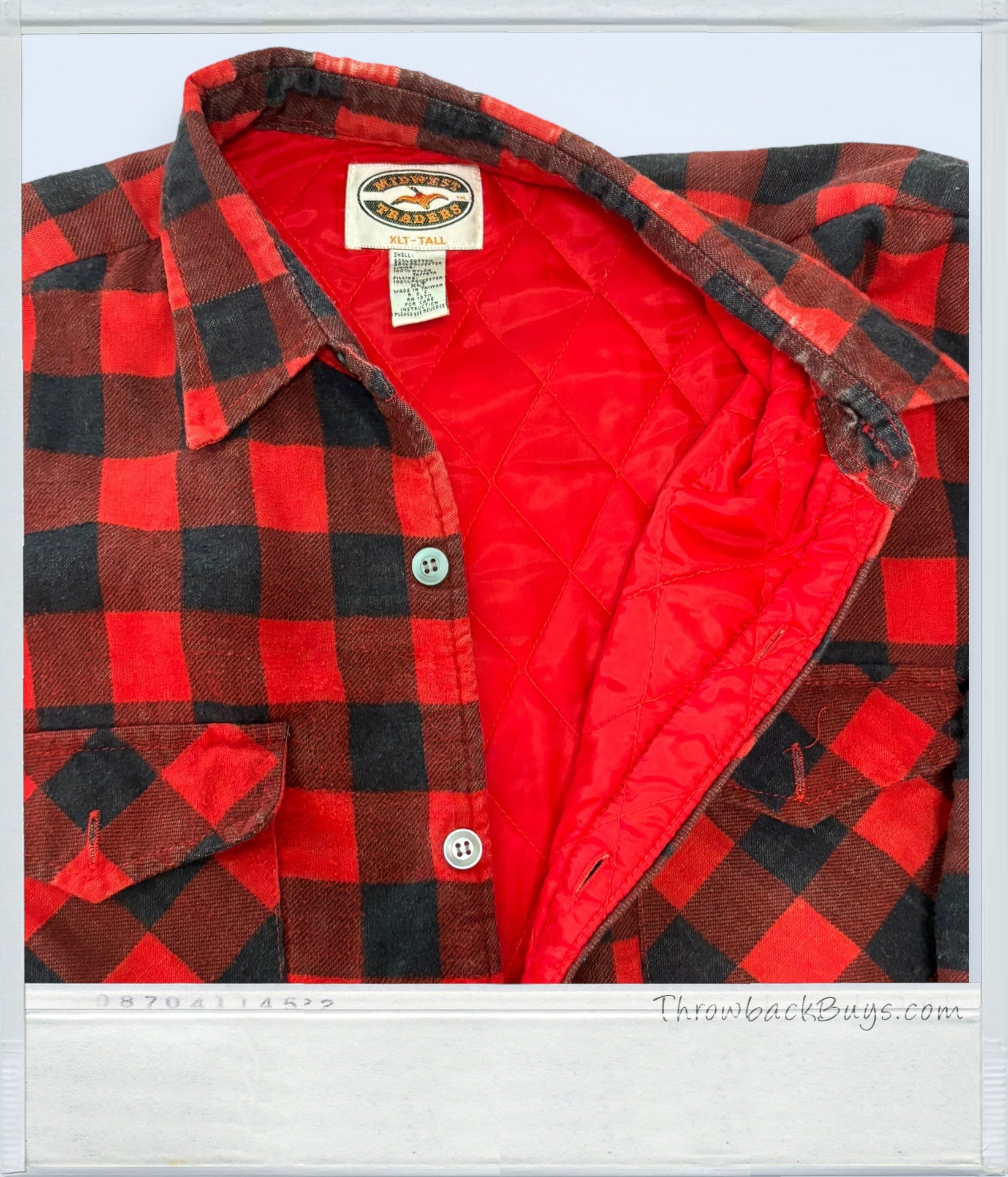 Vintage - Red Plaid Quilted Flannel Jacket Adult XL Fall Lumberjack