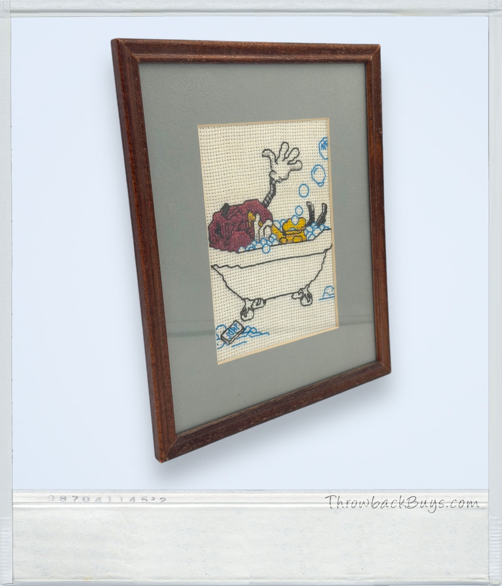 1990s - California Raisins Singing In Bathrub Framed Needlepoint Art