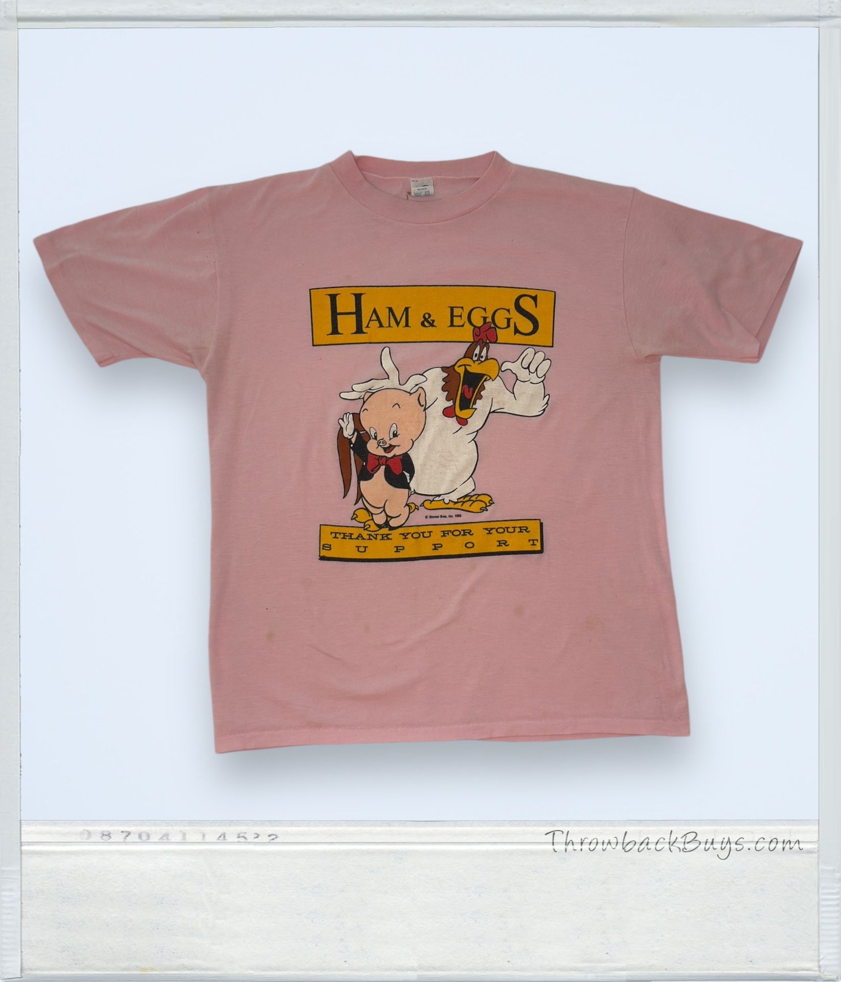 1986 - Porky Pig Foghorn Leghorn 'Ham & Eggs' Pink T-Shirt - RARE