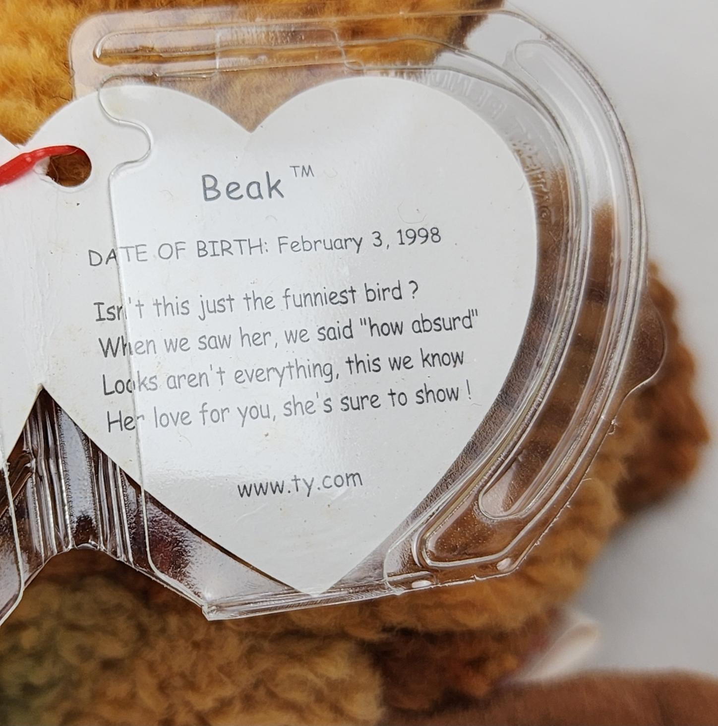 Ty Beak Kiwi Bird Beanie Babies - 6 in, Vintage, 1998, Multicolor