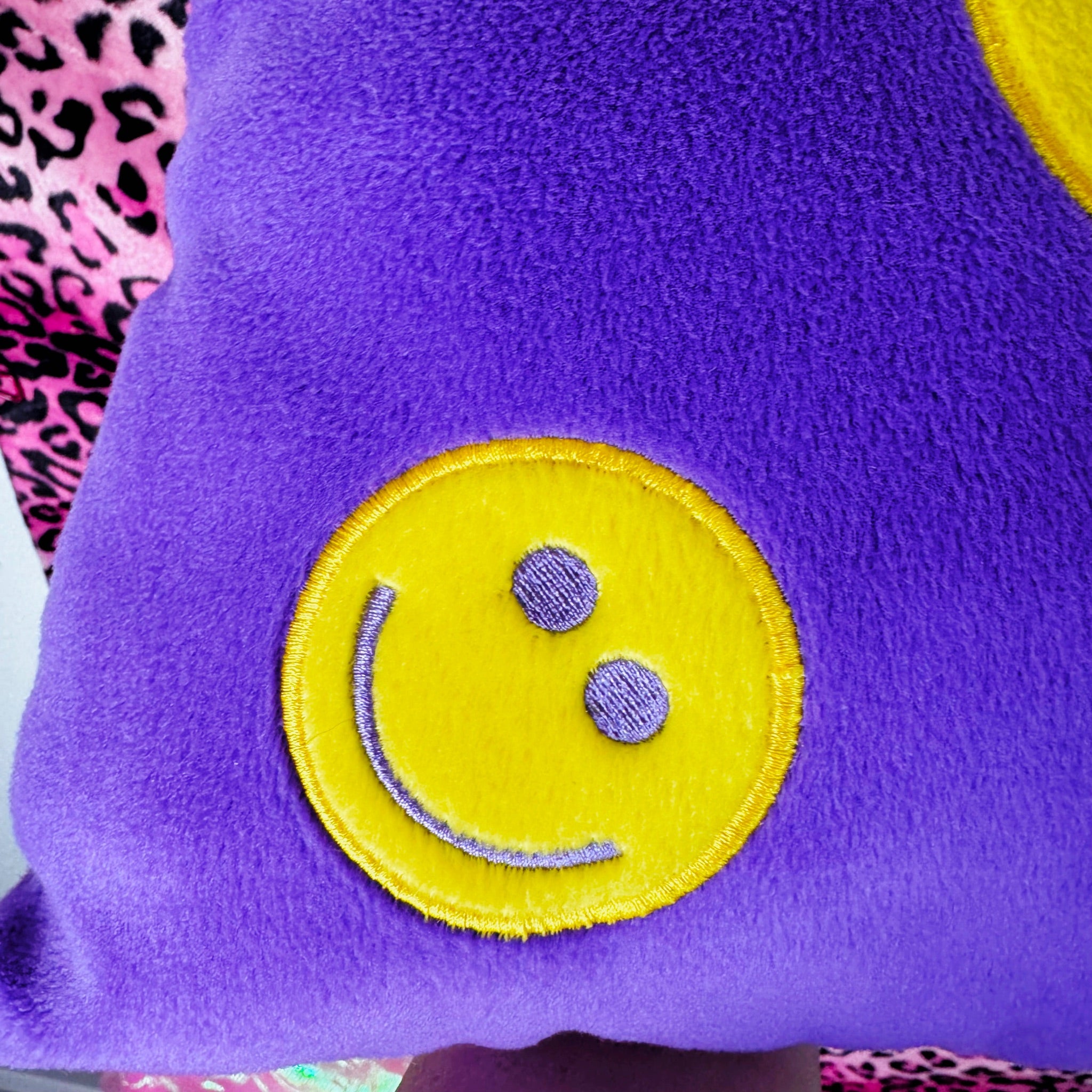 Vintage Y2K Purple Smiley Face Throw Pillow