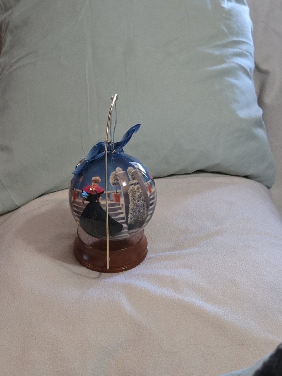 Barbie 1998 Holiday 4" Decoupage Ornament With Wooden Ornament Stand - Ornaments - ThrowbackBuys - Amanda's Awesome Finds