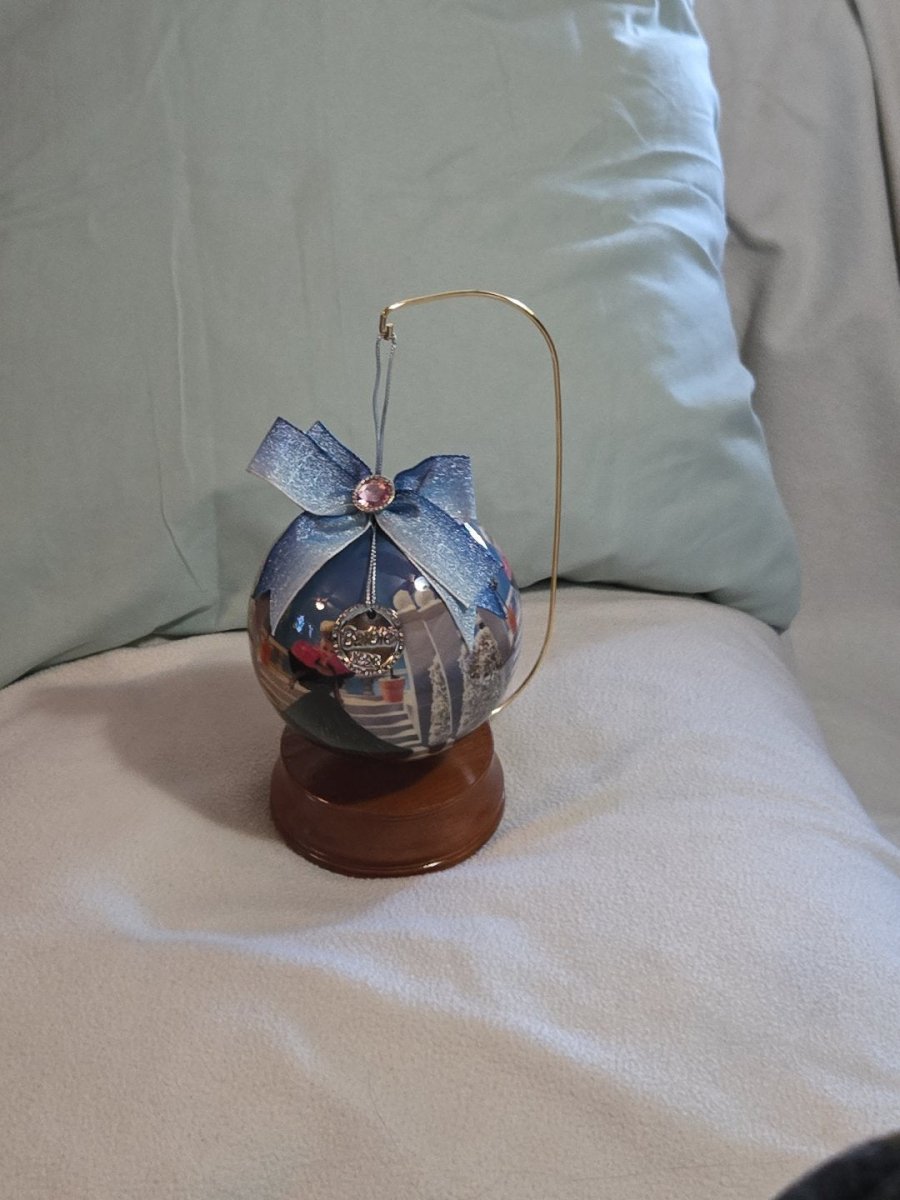 Barbie 1998 Holiday 4" Decoupage Ornament With Wooden Ornament Stand - Ornaments - ThrowbackBuys - Amanda's Awesome Finds