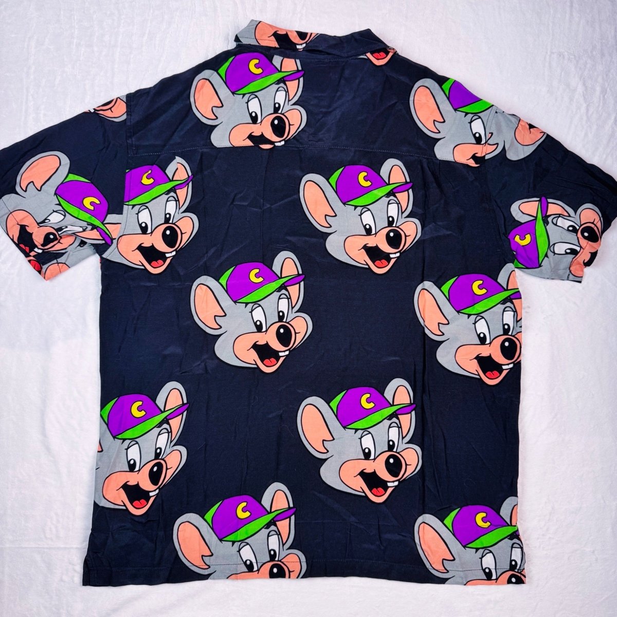 Chuck E. Cheese Button Up Shirt – Cartoon Print Adult Unisex Small - Shirts - ThrowbackBuys - Starbunnyvintage