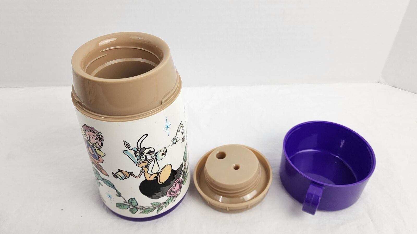 1990 - Disney Beauty & the Beast Thermos Purple/White