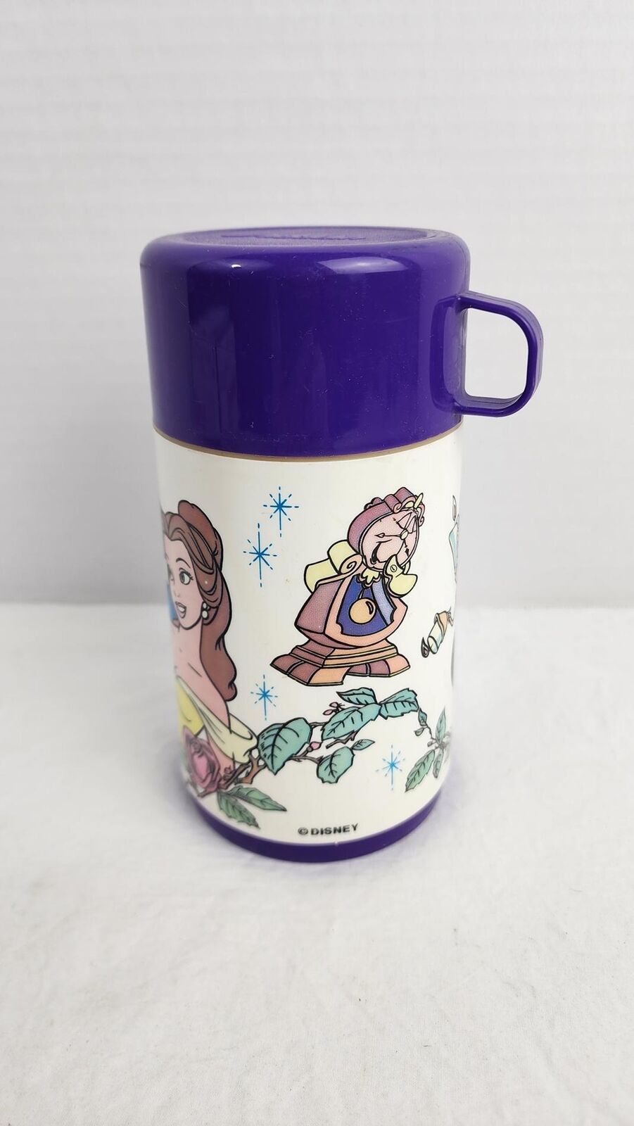 1990 - Disney Beauty & the Beast Thermos Purple/White