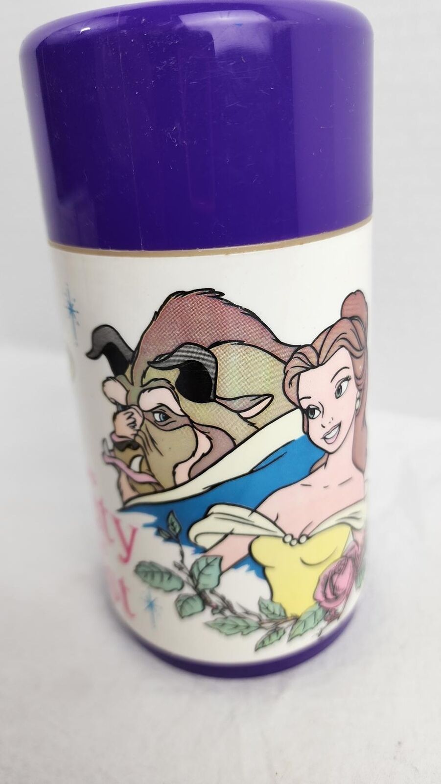 1990 - Disney Beauty & the Beast Thermos Purple/White