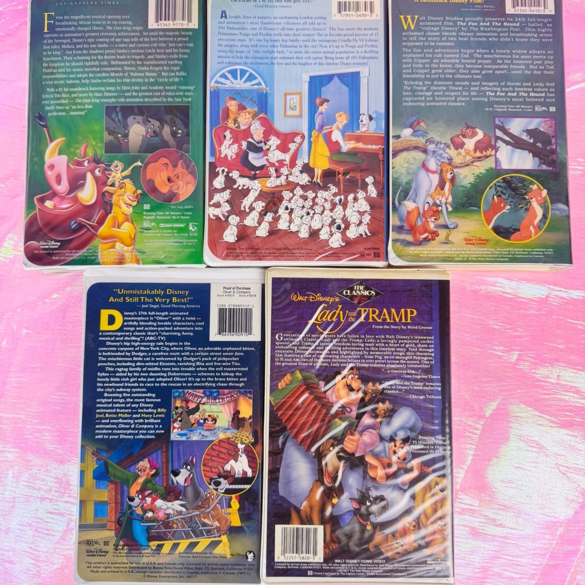 Disney VHS Bundle of 5 - Lion King, 101 Dalmatians, Fox & the Hound, Oliver & Co, Lady & Tramp - VHS - ThrowbackBuys - Starbunnyvintage