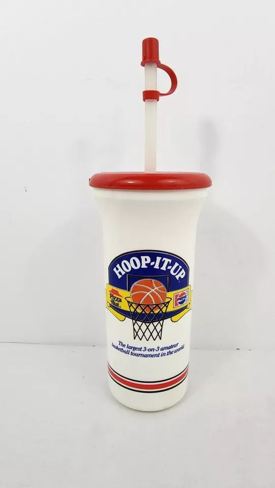 1990 - Pizza Hut/Pepsi Hoop It Up Soda Bottle w/ Straw