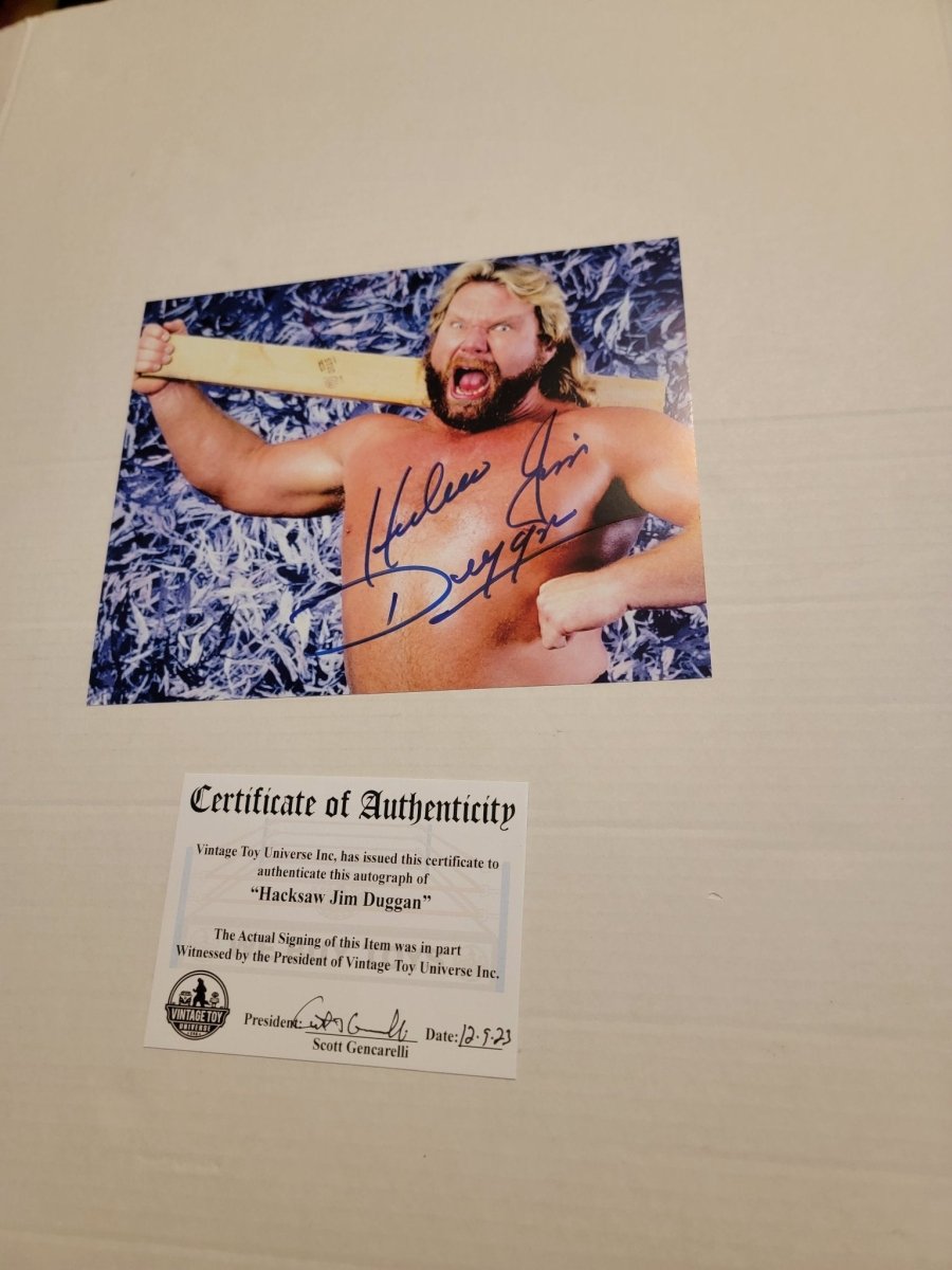 Hacksaw Jim Duggan Autographed 2x4 Photo with COA. - Paper Goods - ThrowbackBuys - Amanda's Awesome Finds