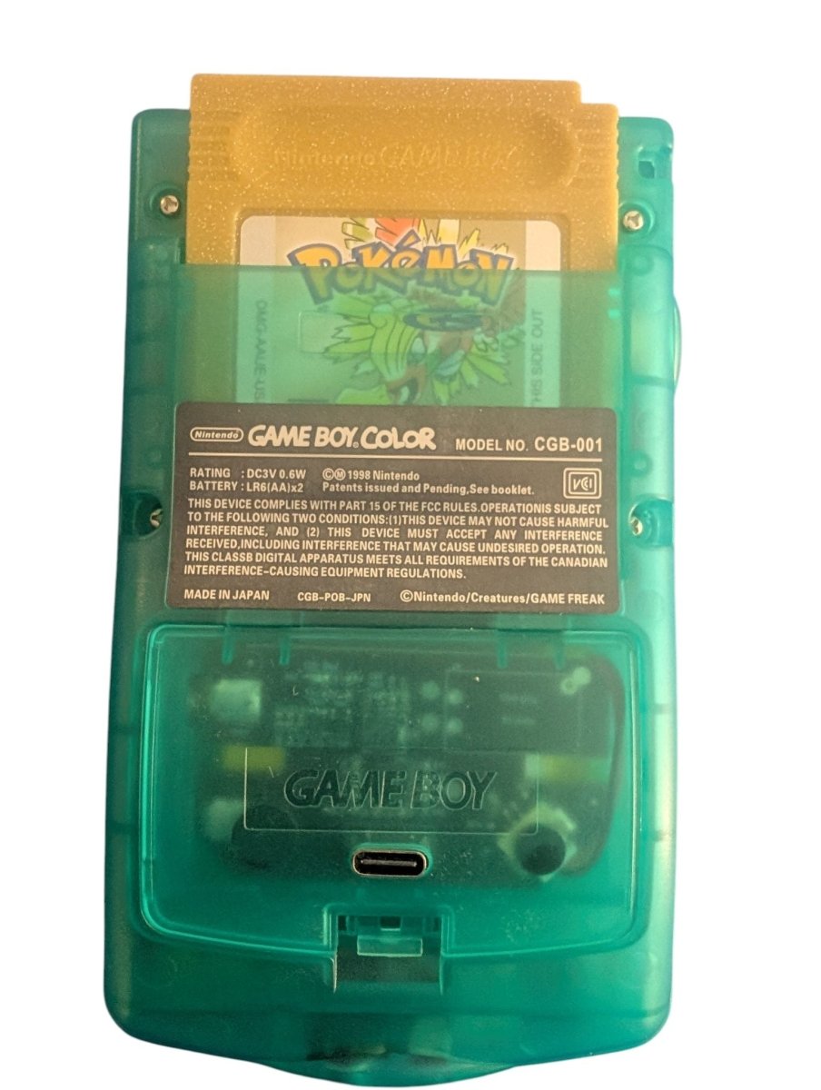 IPS Screen/USB-C Gameboy Color w/ Reproduction Pokemon Gold - See through green shell w/ black buttons - Video Games - ThrowbackBuys -Slaqr Retro Gaming & Collectibles