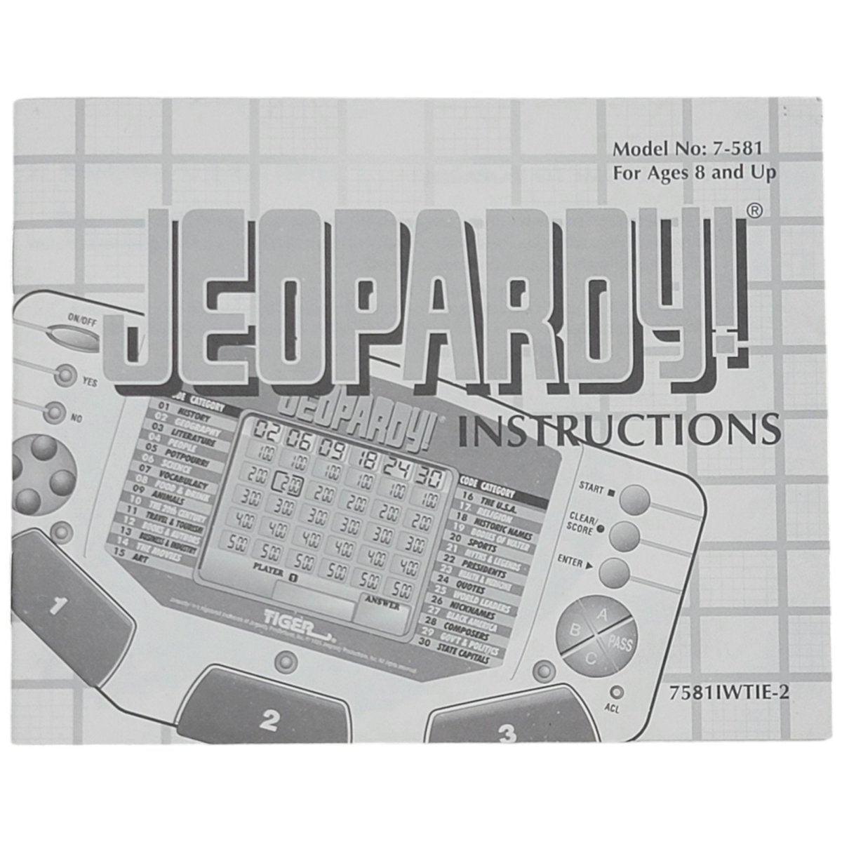 Jeopardy Electronic Handheld Game Model 7 - 581 - Tiger 1995 - Handheld Consoles - ThrowbackBuys - A N E 1 Stop Shop