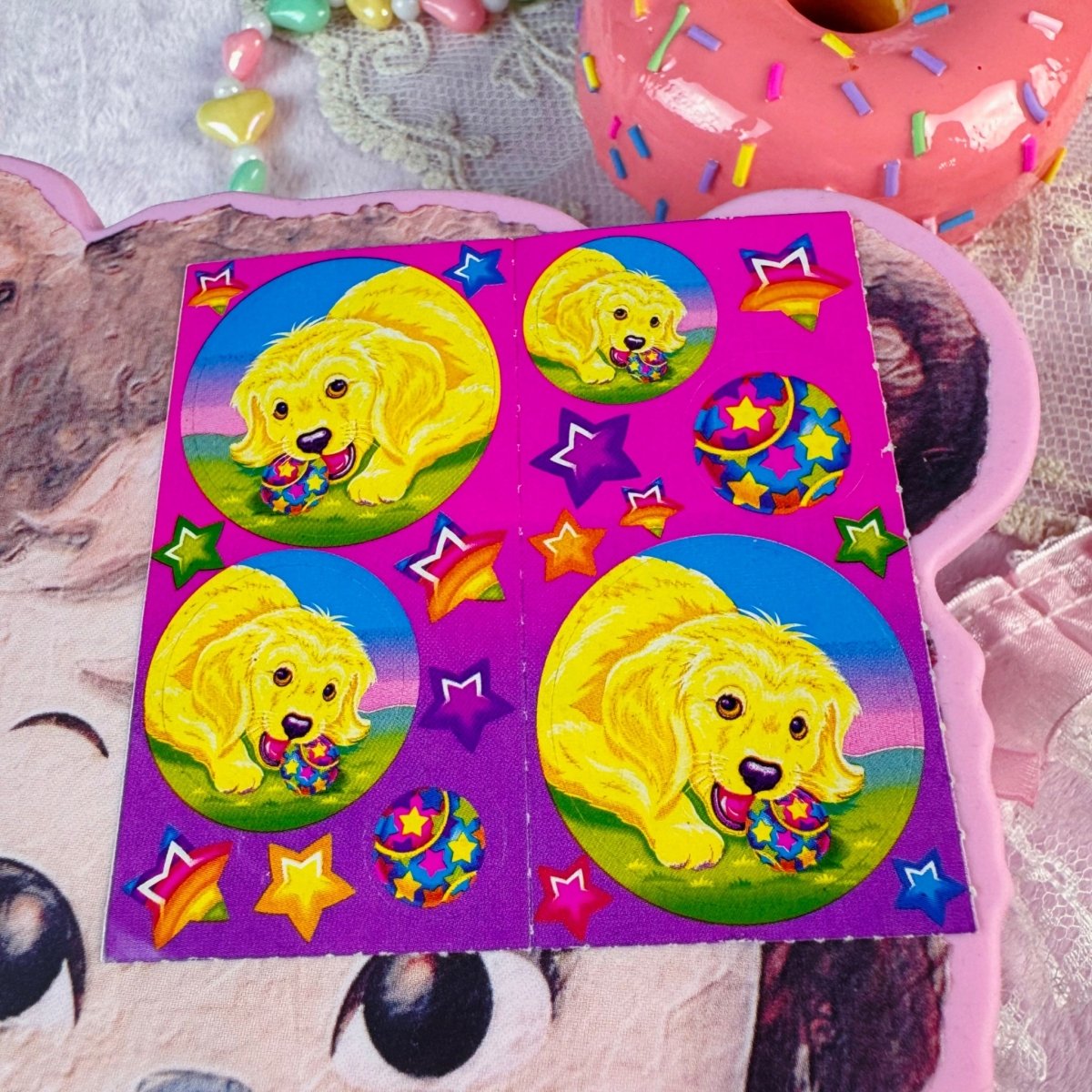 Lisa Frank Golden Retriever Sticker Sheet – Vintage 90s Stationery - Paper Goods - ThrowbackBuys - Starbunnyvintage
