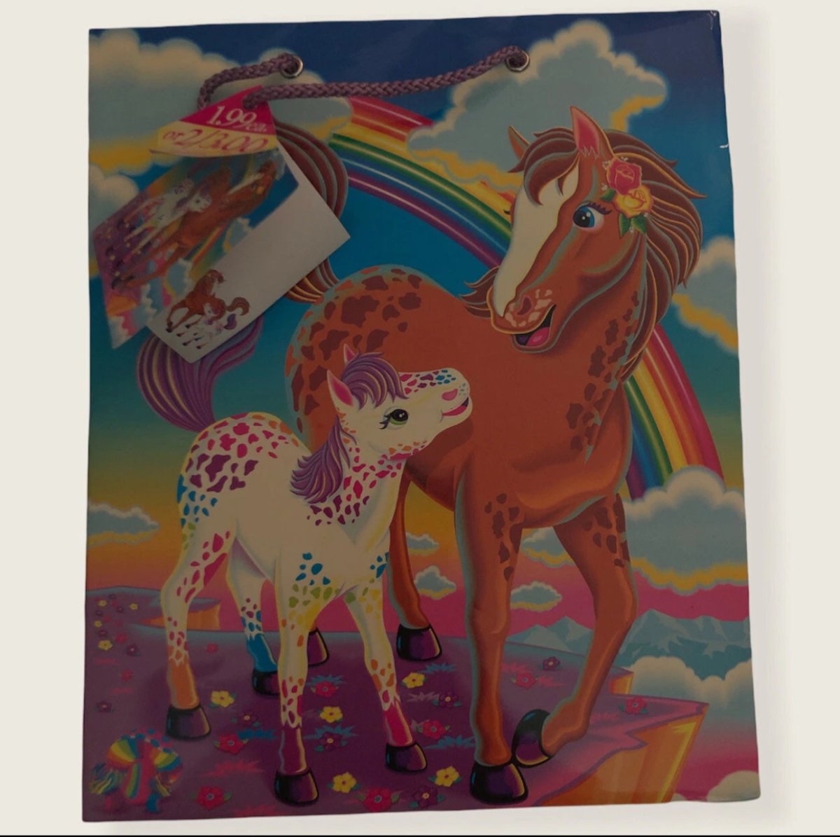 Lisa Frank Vintage Gift Bag Rainbow Chaser & Lolipop With Handle Card TAGS - Paper Goods - ThrowbackBuys - Abunnysvintageco