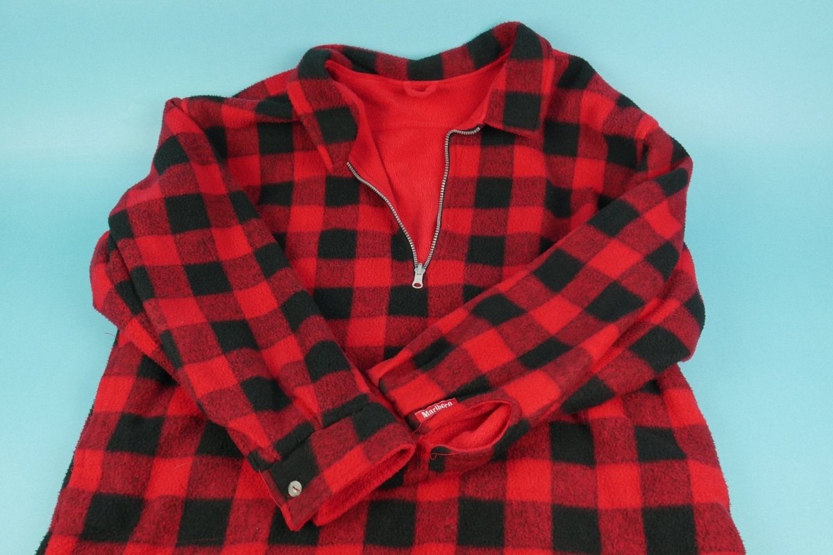 Marlboro Reversible Fleece Plaid Jacket - Jackets - ThrowbackBuys - Shiznit
