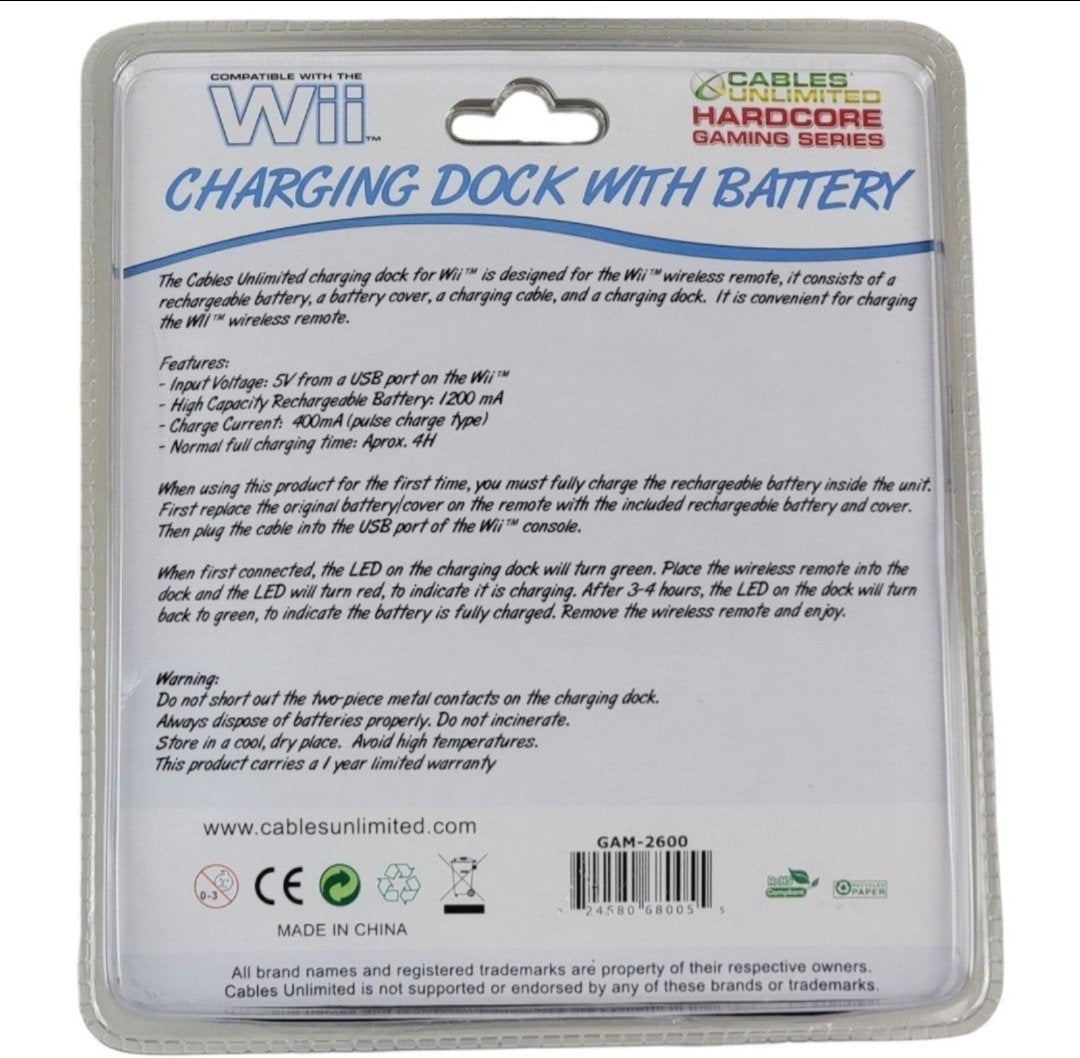 Nintendo Wii Charging Dock with Battery & Battery Cover - Cables Unlimited - Video Games - ThrowbackBuys - A N E 1 Stop Shop