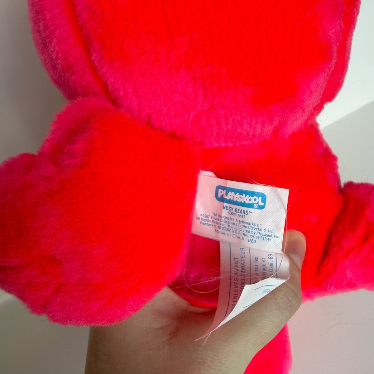 Nosy Bear 1987 Plush Playskool Popcorn Neon Pink - Plushies - ThrowbackBuys -NostalgicEpisodes