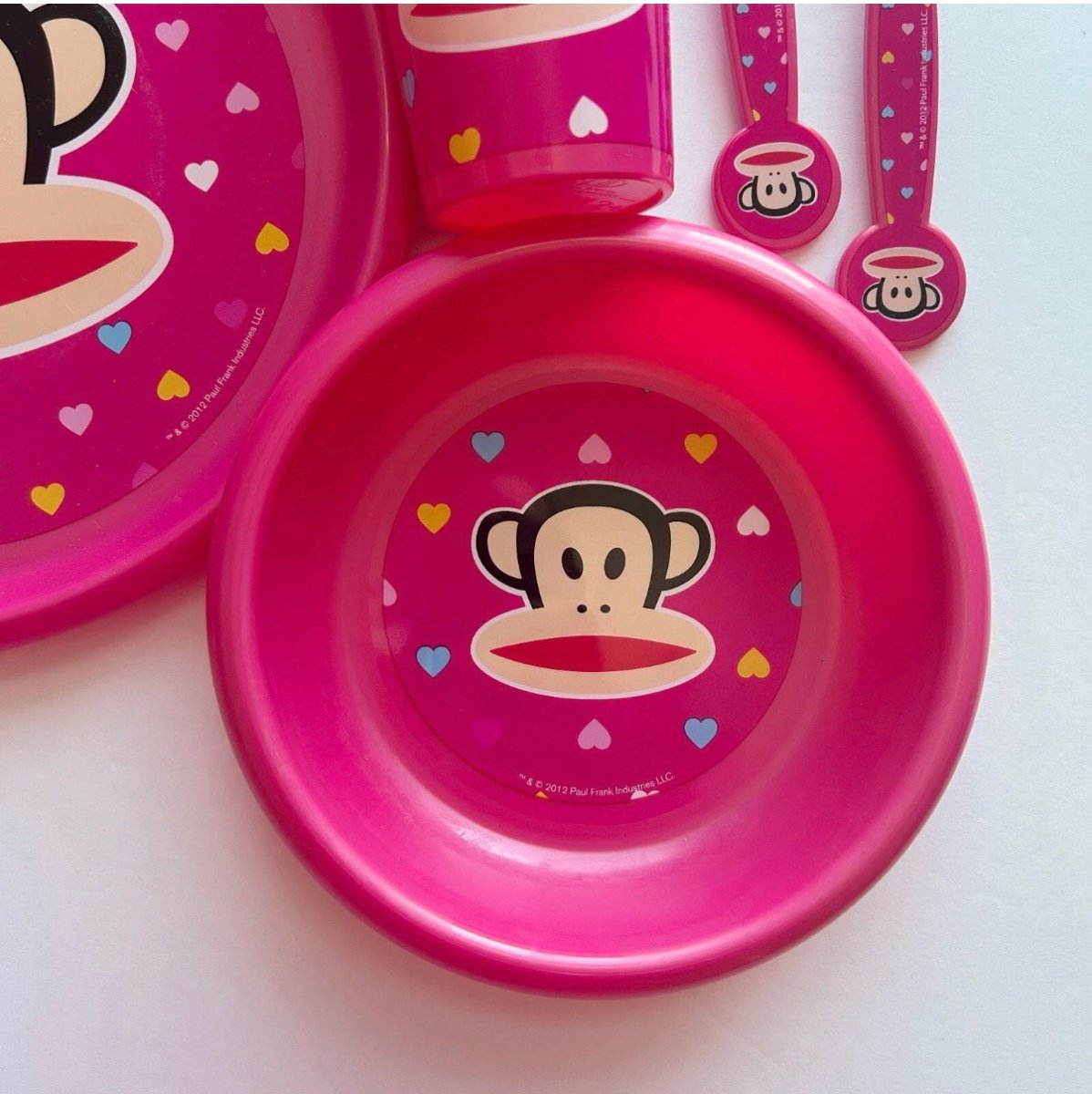 Paul Frank 5 Piece Set Plate Bowl Cup 2012 Monkey Cutlery NEW - Collectible Cups - ThrowbackBuys - Nostalgicepisodes