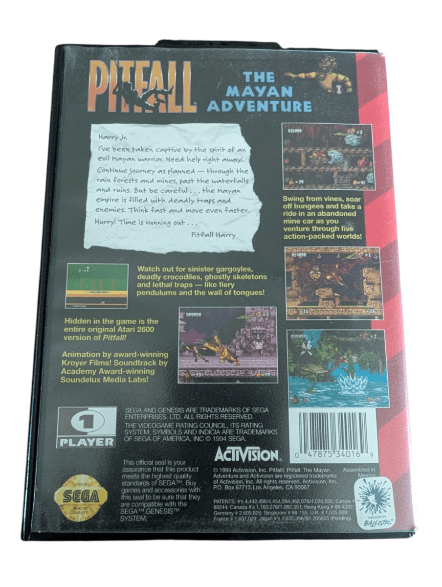 Pitfall: The Mayan Adventure - Game and Box - Sega Genesis - Tested/Works - Video Games - ThrowbackBuys - Slaqr Retro Gaming & Collectibles