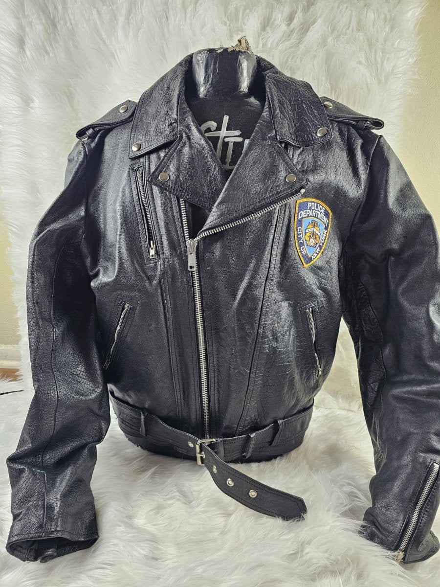 Rare Vintage Gadabout Men's Black Leather Motorcycle/Biker Jacket Size 52 NYPD - Jackets - ThrowbackBuys - The Thrifty Gypsyy Shop
