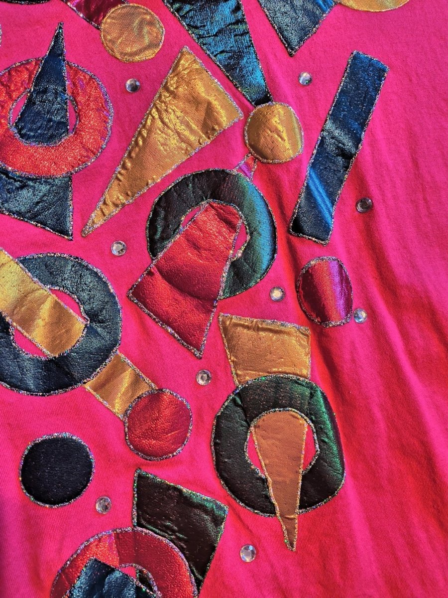 Retro Oneita Pink Glitter Shapes Shirt - T-Shirts - ThrowbackBuys - Shiznit