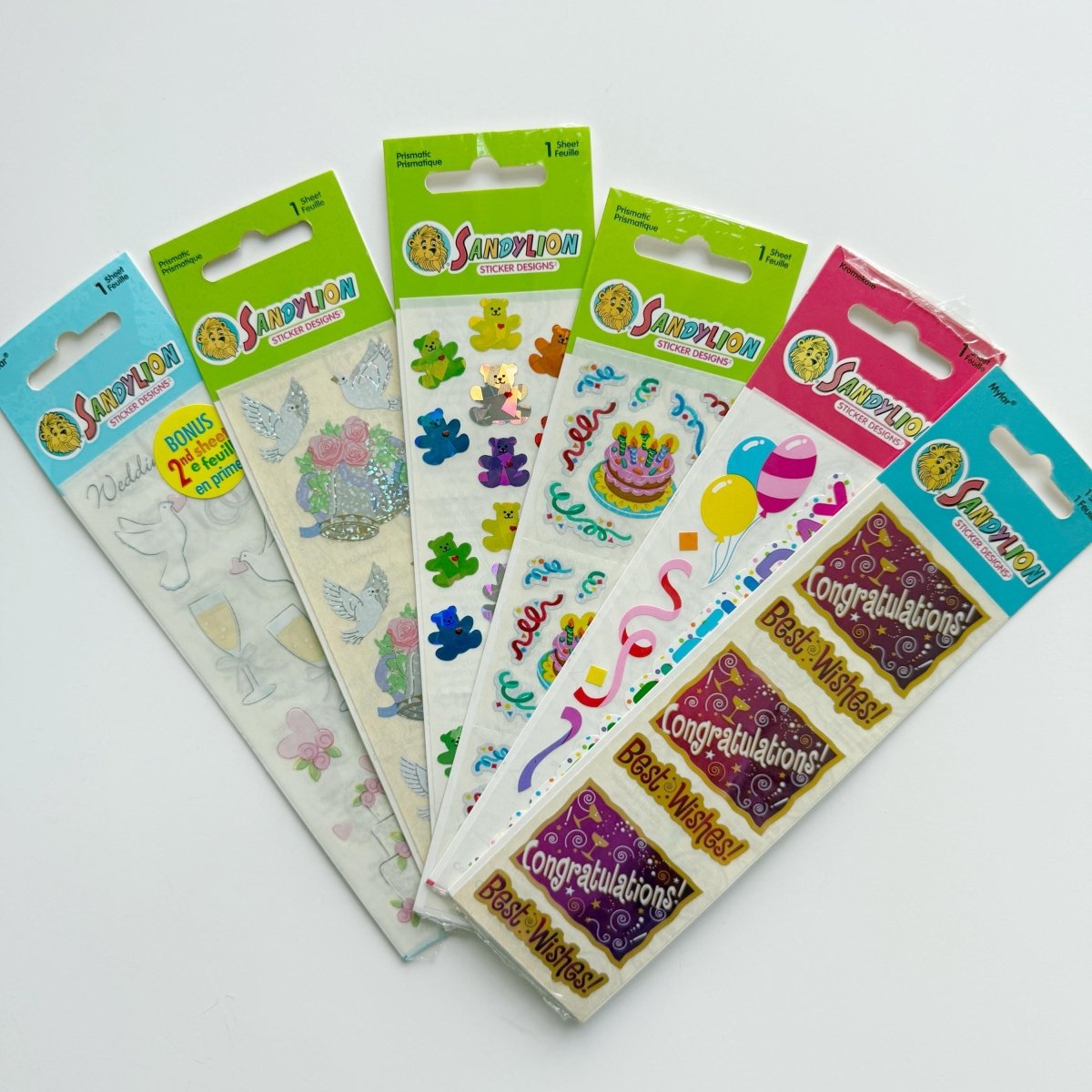 Sandylion Sticker Sheets Prismatic Bears Happy Birthday Wedding Congratulations - Stickers - ThrowbackBuys - NostalgicEpisodes