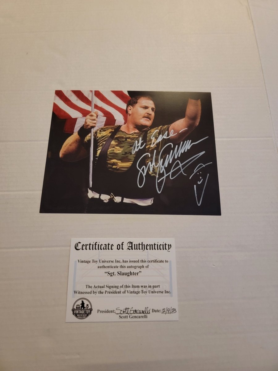 Sgt. Slaughter Autographed American Flag Photo with COA - Paper Goods - ThrowbackBuys - Amanda's Awesome Finds