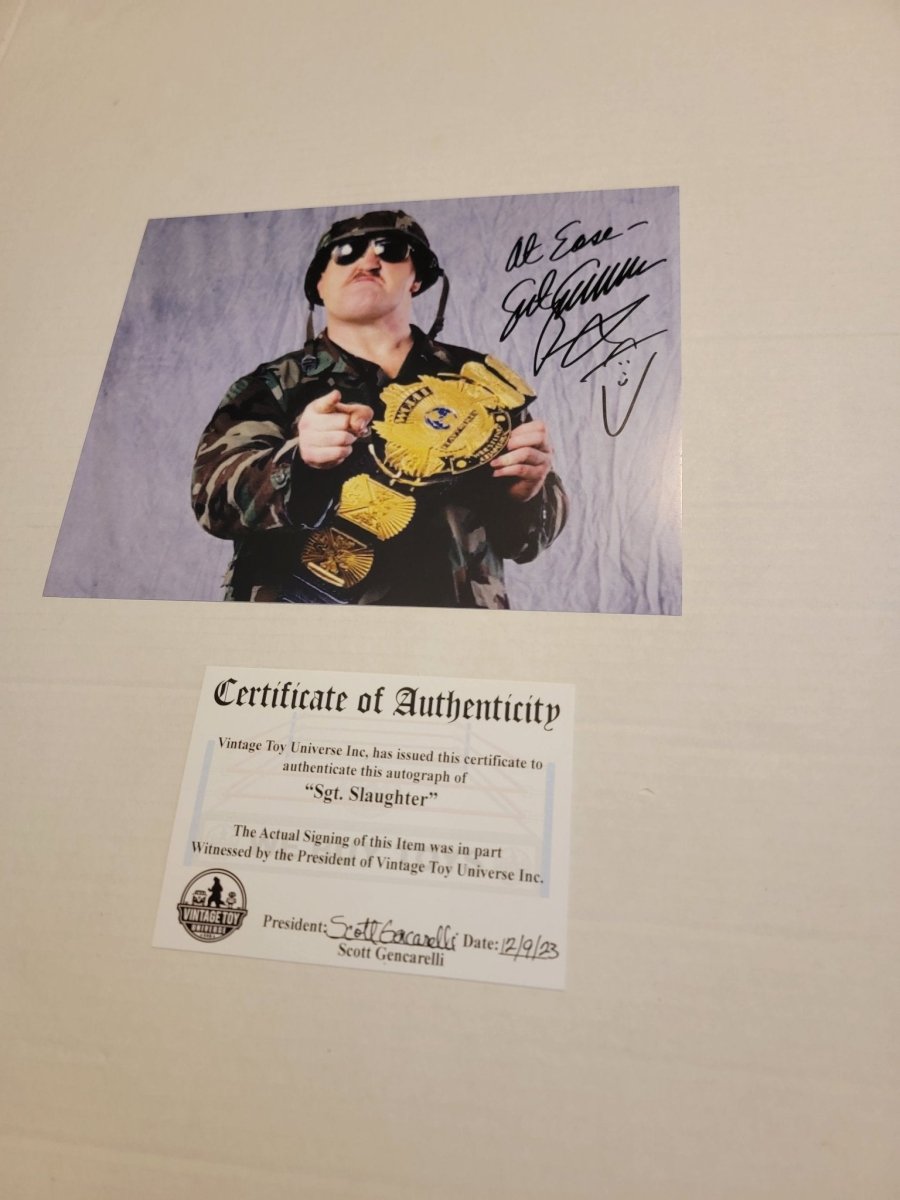 Sgt. Slaughter Autographed Title Belt Photo with COA. - Paper Goods - ThrowbackBuys - Amanda's Awesome Finds