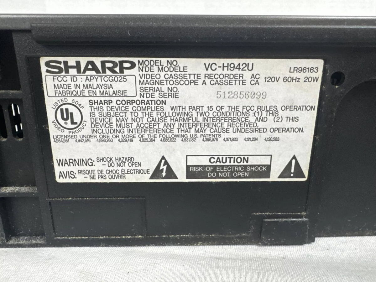 Sharp 4 - Head/Hi - Fi MTS Stereo VCR VC - H942 USED TESTED - VHS - ThrowbackBuys - ResellerDoor