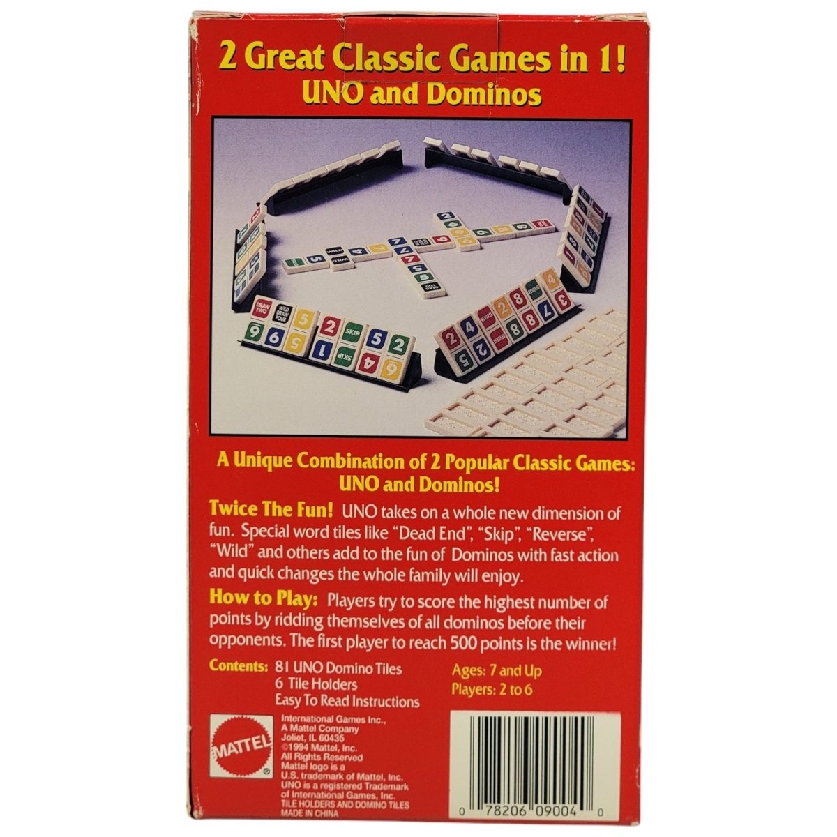 Uno Dominos Game - Mattel 1994 COMPLETE** - Board Games - ThrowbackBuys - A N E 1 Stop Shop