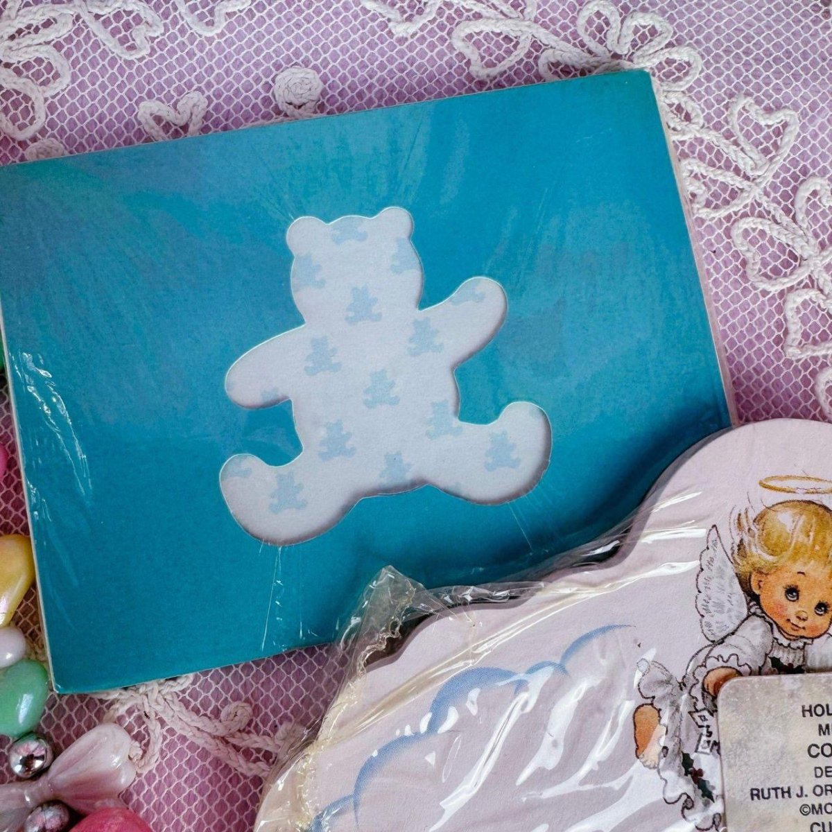 Vintage 1980s Angel Stationery set and Teddy Bear Sticky Notes - ThrowbackBuys - Starbunnyvintage