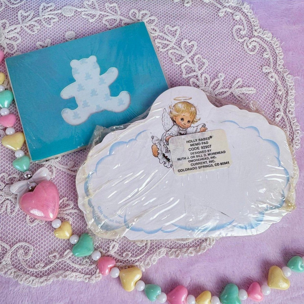 Vintage 1980s Angel Stationery set and Teddy Bear Sticky Notes - ThrowbackBuys - Starbunnyvintage
