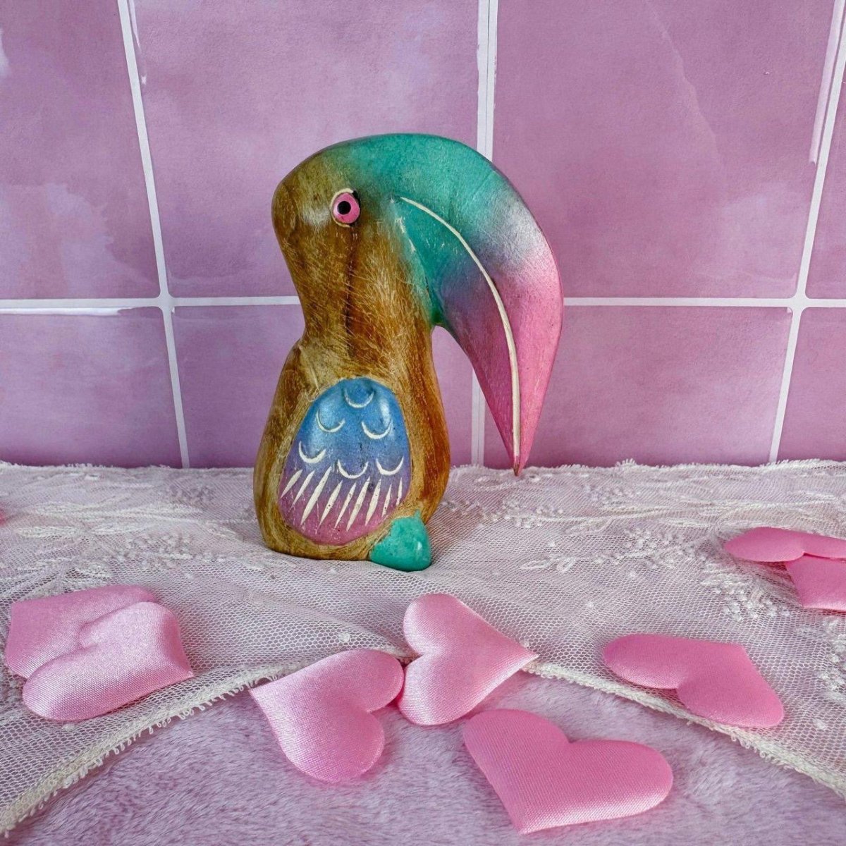 Vintage 1980s Hand Carved Wooden Toucan Figurine - Artwork - ThrowbackBuys - Starbunnyvintage