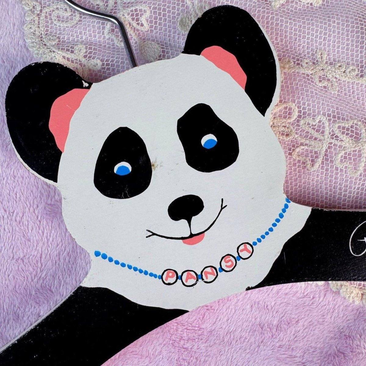 Vintage 1983 Pansy Panda Wooden Hanger for Clothing - Outfit Sets - ThrowbackBuys - Starbunnyvintage