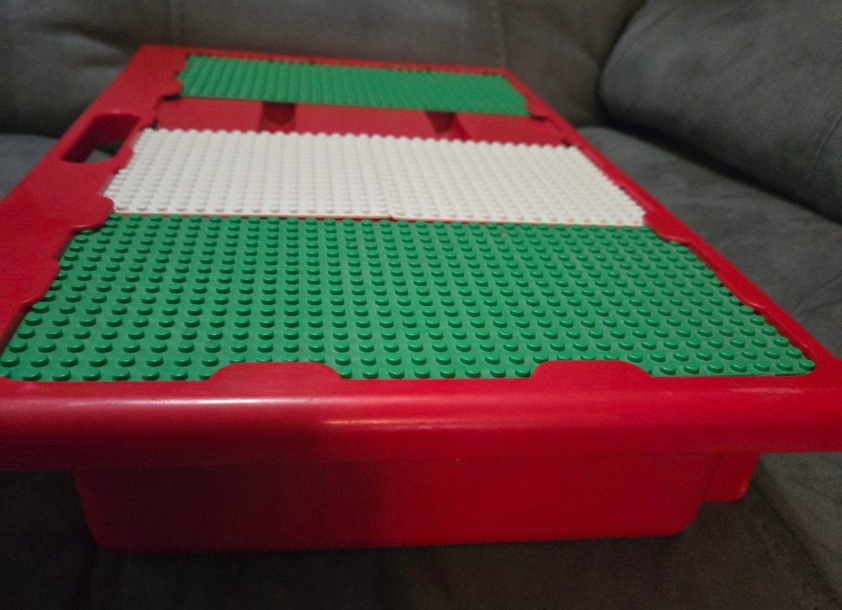 Vintage 1998 Lego Red Lap Table Carrying Case With Base Plates And Legos - Building Blocks - ThrowbackBuys -Amanda's Awesome Finds