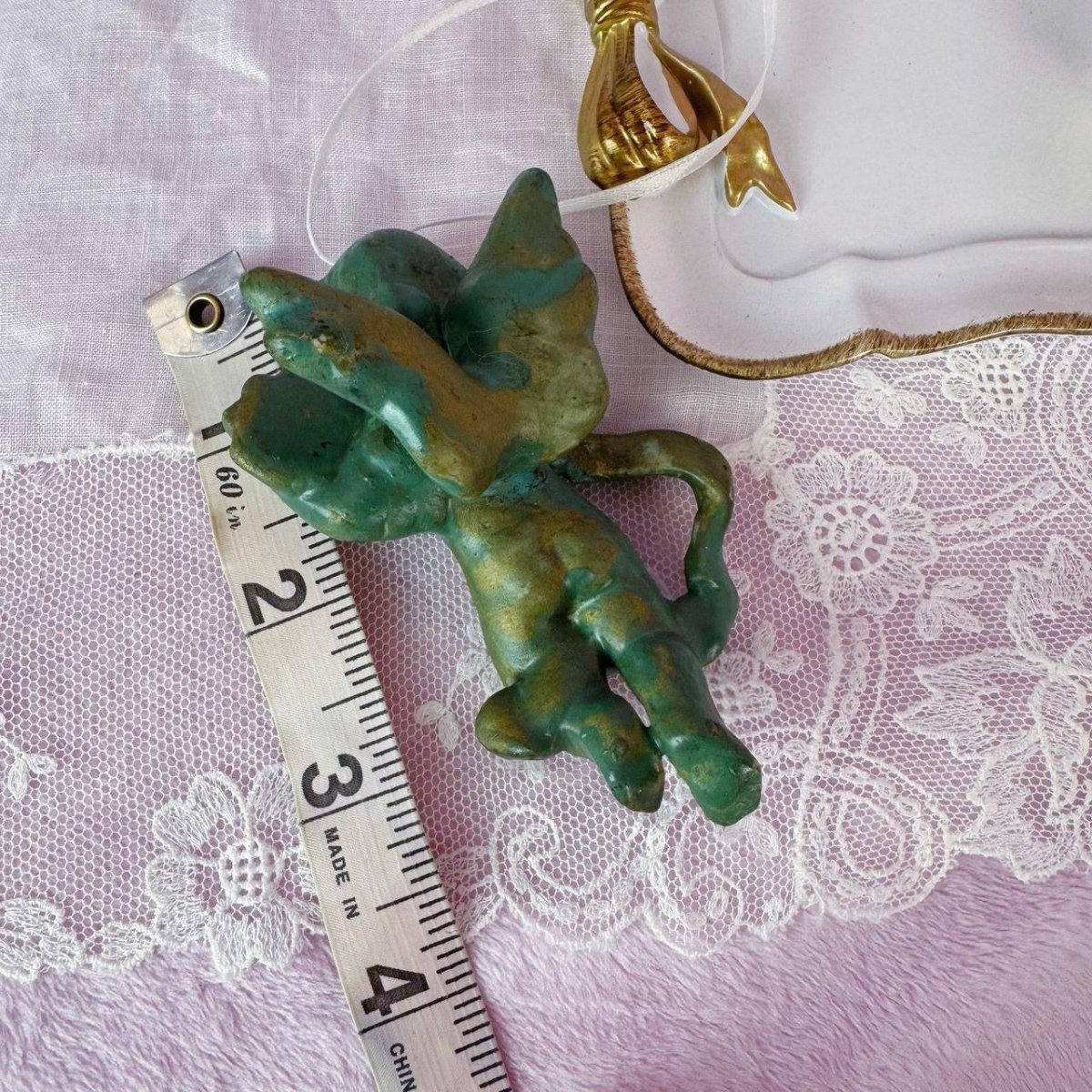 Vintage 90s Cherub Ornament - Green Gold Angel Figurine - Ornaments - ThrowbackBuys -Starbunnyvintage