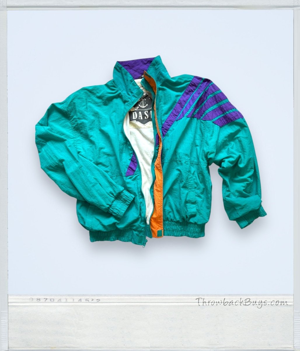 Vintage 90s DASH Windbreaker Jacket (Teal, Purple & Orange) L - Jackets - ThrowbackBuys - ThrowbackBuys
