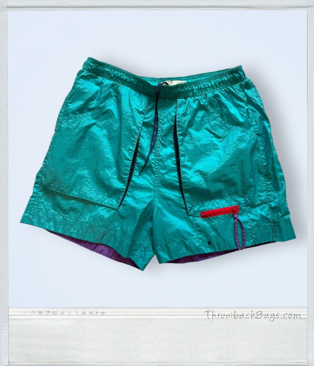 Vintage 90s: Eastern Mountain Sports - Teal Nylon Swim Shorts w/ Pockets M - ThrowbackBuys - ThrowbackBuys
