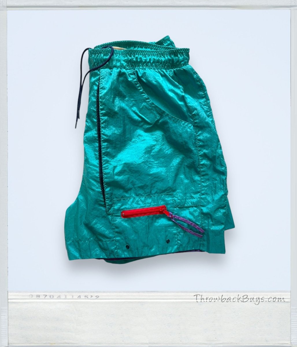 Vintage 90s: Eastern Mountain Sports - Teal Nylon Swim Shorts w/ Pockets M - ThrowbackBuys - ThrowbackBuys
