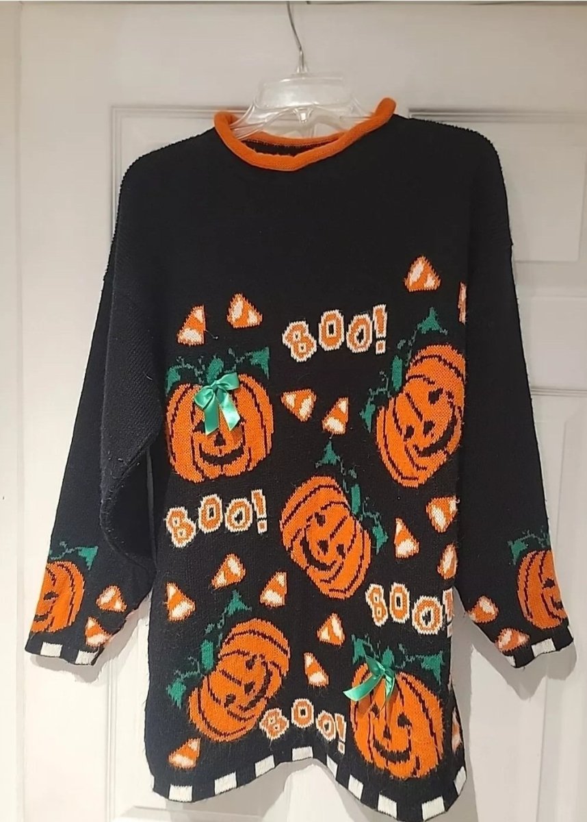 Vintage 90's Halloween Boo Graphic Knit Mockneck Sweater Size Small - Sweaters - ThrowbackBuys - Amanda's Awesome Finds