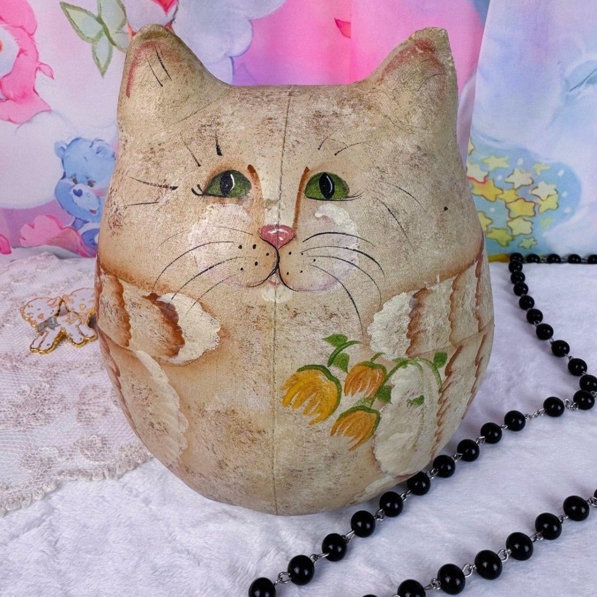 Vintage 90s Hand Painted Folk Art Cat - Soft Sculpture - Decor - ThrowbackBuys -Starbunnyvintage