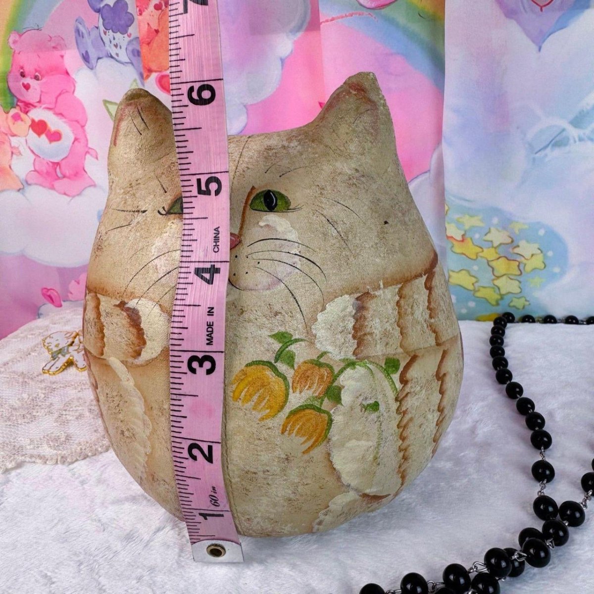 Vintage 90s Hand Painted Folk Art Cat - Soft Sculpture - Decor - ThrowbackBuys -Starbunnyvintage