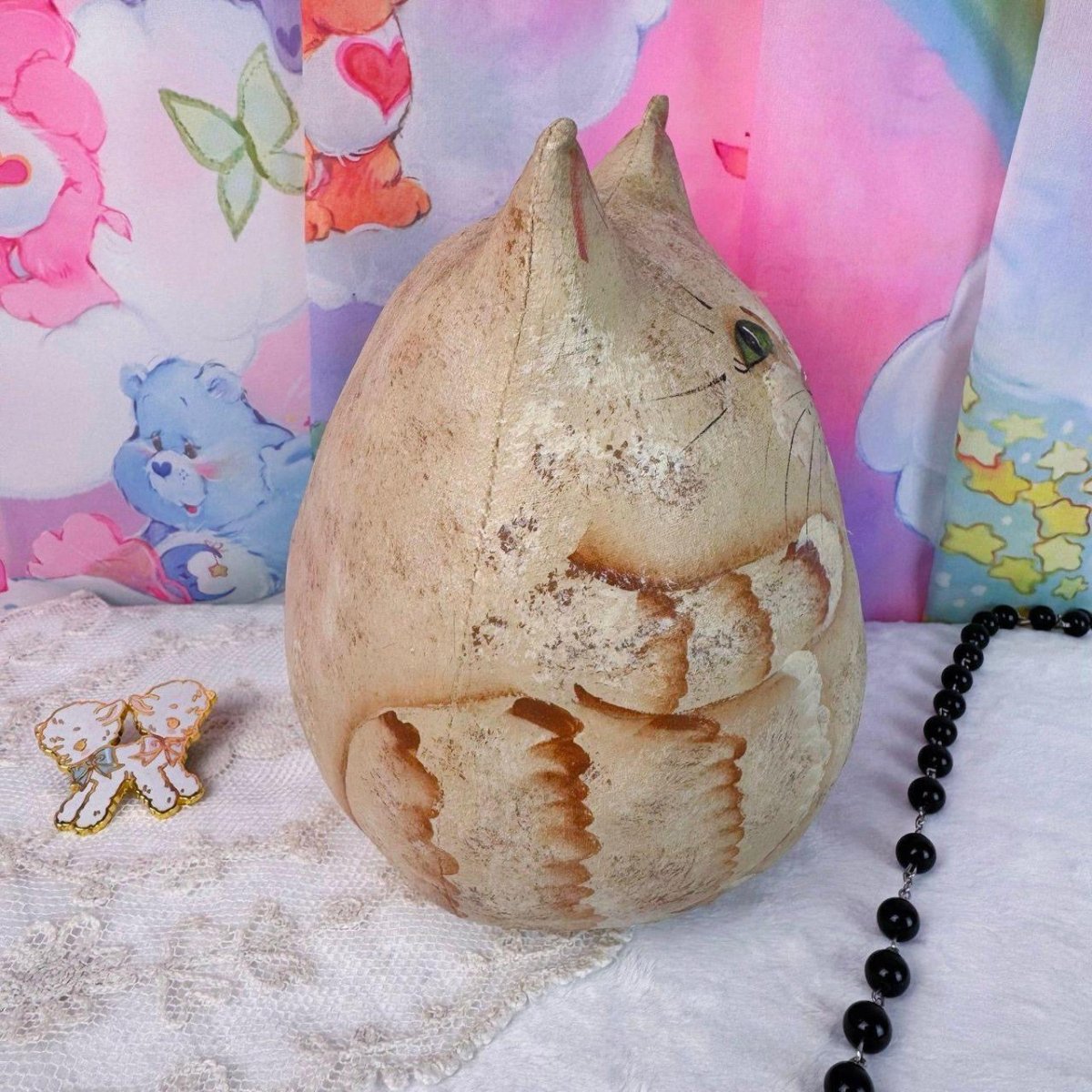 Vintage 90s Hand Painted Folk Art Cat - Soft Sculpture - Decor - ThrowbackBuys -Starbunnyvintage