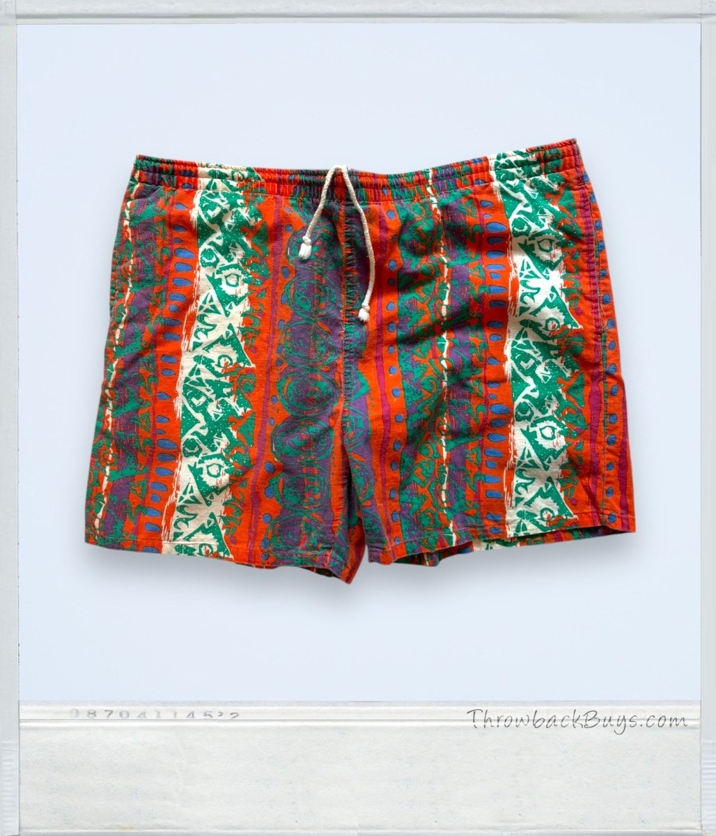 Vintage 90s: Trend Basics Printed Swim Trunks w/pockets - ThrowbackBuys - ThrowbackBuys
