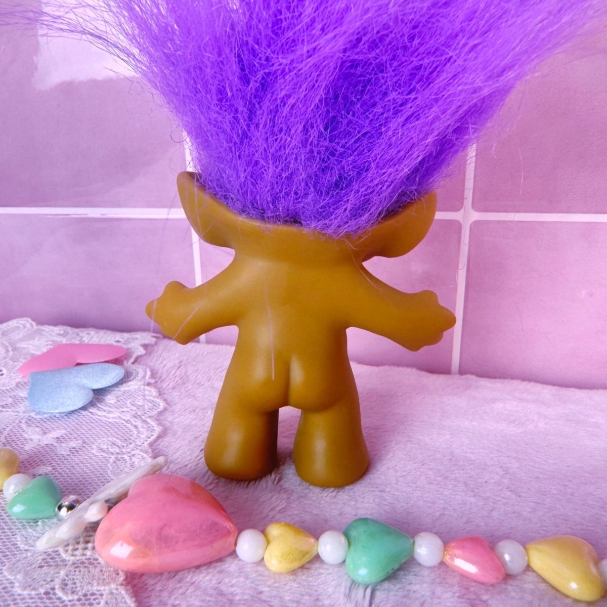 Vintage 90s Troll Doll With Purple Hair and Belly Gem - Action Figures & Collectibles - ThrowbackBuys - Starbunnyvintage