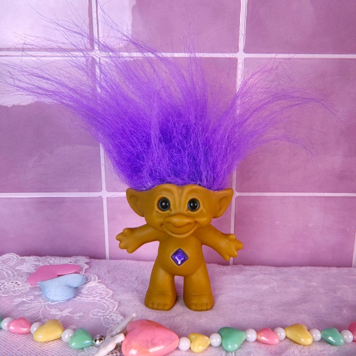 Vintage 90s Troll Doll With Purple Hair and Belly Gem - Action Figures & Collectibles - ThrowbackBuys - Starbunnyvintage