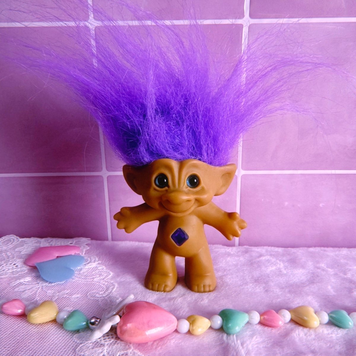 Vintage 90s Troll Doll With Purple Hair and Belly Gem - Action Figures & Collectibles - ThrowbackBuys - Starbunnyvintage