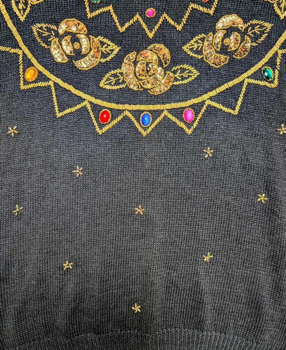 Vintage Black Bejeweled Sweater - Sweaters - ThrowbackBuys - Shiznit
